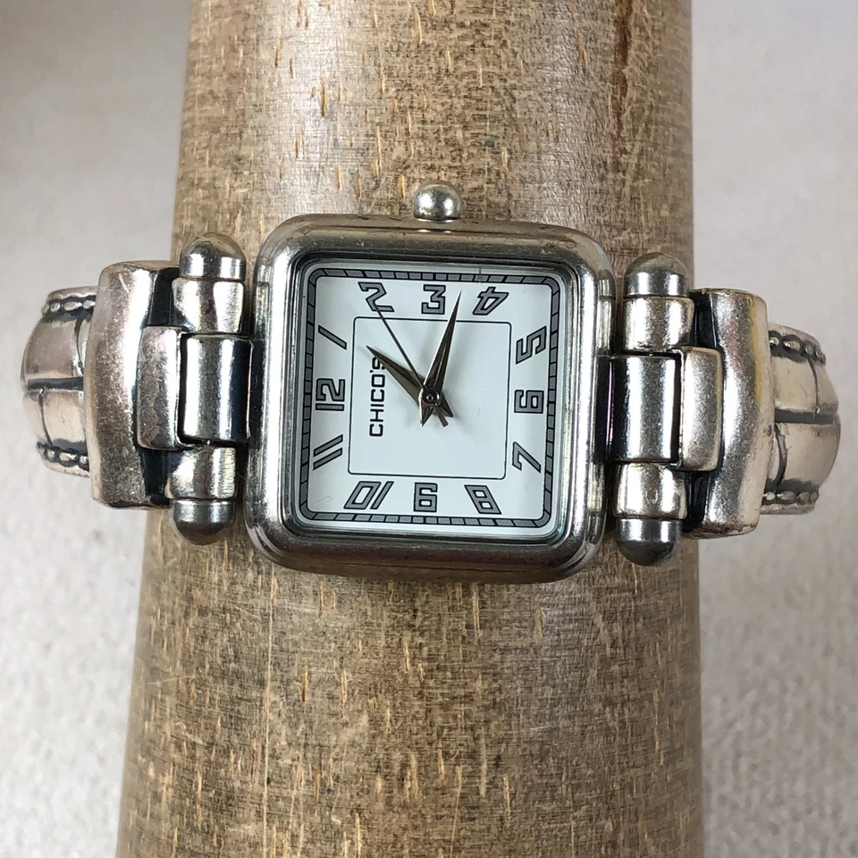 Reloj Chico's CH-201 Mujer Vestido Cuadrado Tono Plateado Brazalete Cuarzo 25mm 6 1/4" Foto 2 de 4