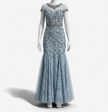 Mac Duggal Women's Blue Sheer Top Embellished Mermaid Gown Dress Size 4