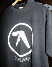 Men T-Shirt Aphex Twin Washed Black Print Cotton Graphic Oversized