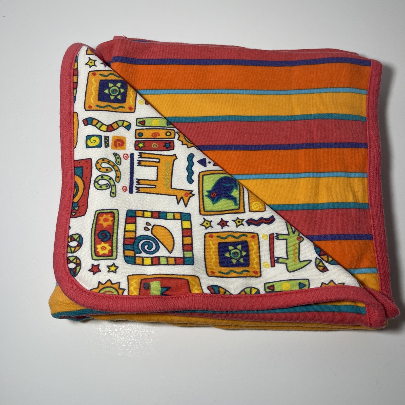 Vtg Gymboree Blanket Summer Sizzle 90s Lizards Frogs Aztec Pastel Rainbow Tag