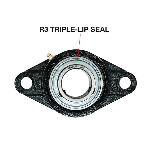 UCFL206 Flange Bearing 30mm Bore, Oval 2-Bolt, Solid Base, 3 Lips Seal (Qty 2) - Picture 3 of 8