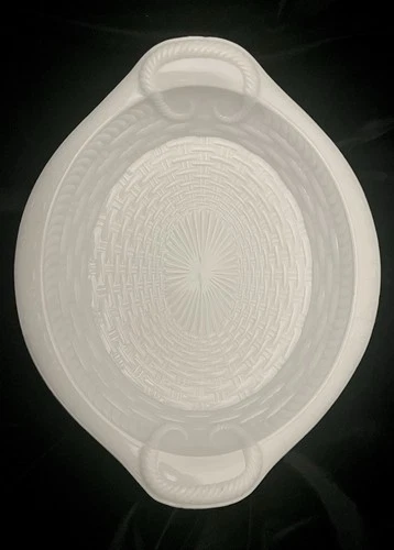 Antique Rare Atterbury Milk Glass Basket Weave Our Daily Bread Tray Platter Bowl