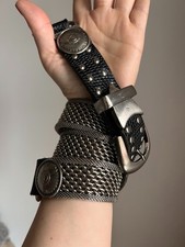 Nanni Italy Belt Leather Metal Chain Black Silver Concho Buckle 85/38 Rock Punk