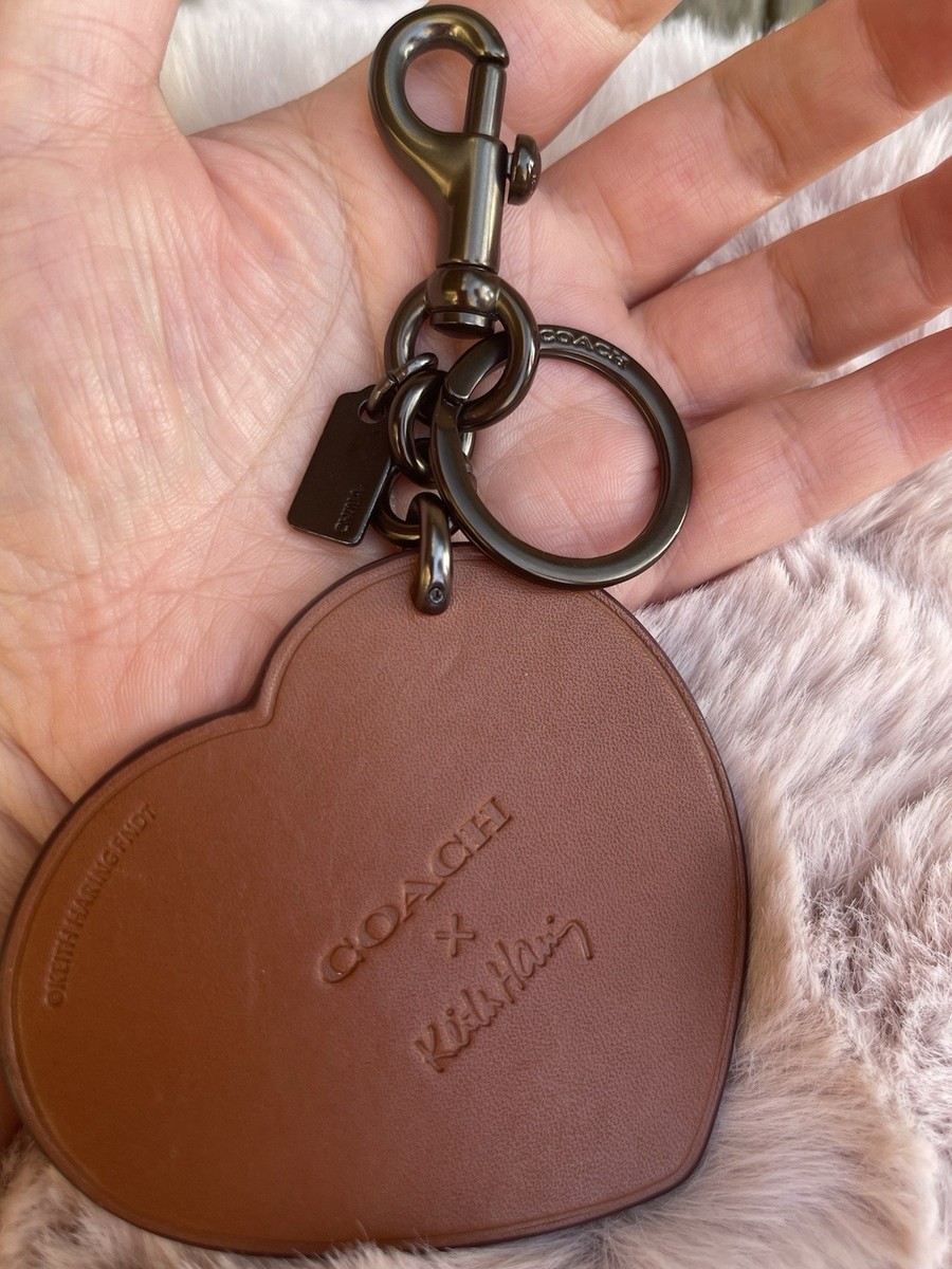 Coach X Keith Haring Leather Pink Sequins Heart Bag Charm Keychain