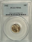 1942 MERCURY DIME - PCGS MS66 - BRILLIANT WHITE  FULL SPLIT BANDS