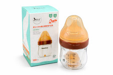 Anti-Colic Glass Baby Bottle for Breastfed Infants, 125ML - 4 oz