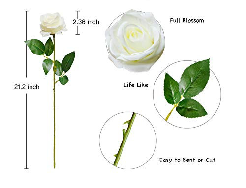 10pcs Fake Roses Artificial Silk Flowers Faux Rose Flower Long Stems White - Bild 2 von 6