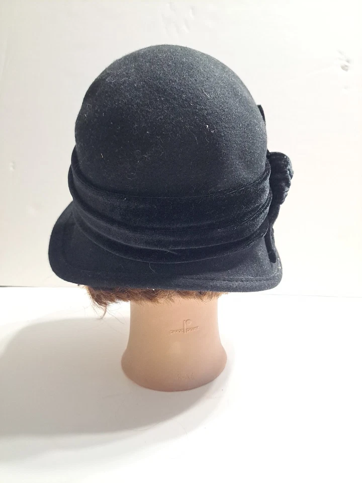 Sombrero de mujer SFTC negro de lana con lazo de terciopelo Foto 4 de 4