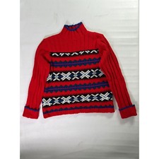 Russ Liz Claiborne Size Large 12/14 Womens Red Fair Isle Mock Neck Knit Sweater