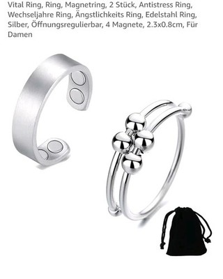Fingerring, Ring, Stress, Wechseljahre, Angst, Edelstahl, Neu, 4 Magnete, Silber