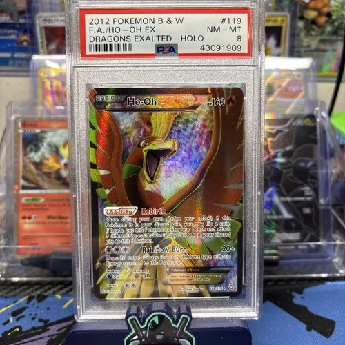 2012 POKEMON BLACK & WHITE DRAGONS EXALTED #119 FULL ART/HO-OH EX PSA 8
