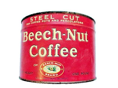 vintage 1 lb BEECH-NUT STEEL CUT KEYWIND COFFEE TIN CAN FULL UNOPENED