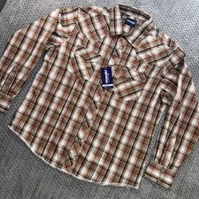 NWT Wrangler Men's Western Sport Long Sleeve Shirt. Size XL Plaid Brown.