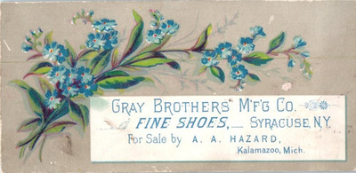 Victorian Trade Cards 1891 A. A. Hazard, Ladies Shoes, Kalamazoo, Michigan