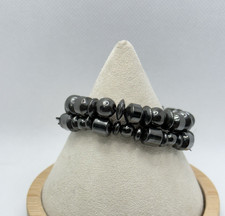 Magnetic Hematite Stretch Bracelet Set of 2 Black Mixed Bead 6.5"