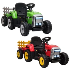 Aosom 12V Electric Ride on Tractor with Trailer, 25W Dual Motors
