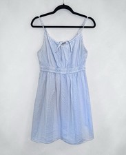 LOFT Midi Dress Blue White Nautical Seersucker Cotton Preppy Academia Coastal