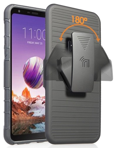 Noir Robuste Prise Stand Étui + Clip Ceinture Holster Support pour LG Stylo 5 - Photo 6 sur 11