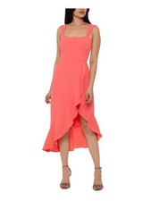 XSCAPE Womens Hi-Lo Short Dress Coral Stretch Sleeveless Square Neck Party 6