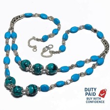 Genuine santa rosa turquoise Wedding Sister Chain Necklace Jewelry 925 Silver