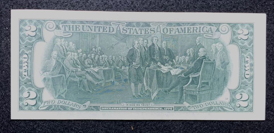 1976- US $2.00 Two Dollar Bill Alignment Error Serial# L25818357A Estate Find - Image 2 of 4