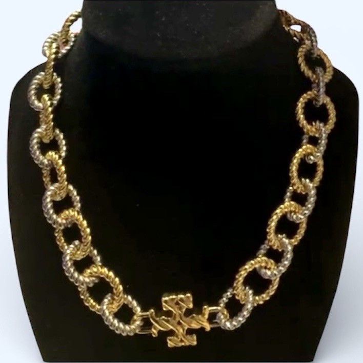 New TORY BURCH Mixed-Metal Chunky Rope Chain Link Logo Necklace w/ Dustbag