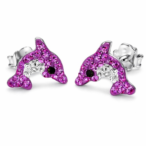 Kinder Ohrringe Delfin 925 Silber Ohrstecker MäDchen Geschenk Echt-image
