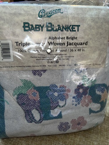 Beacon Triple Layer Woven Jacquard Springtime Alphabet Bright Baby Blanket - NEW - Picture 3 of 4