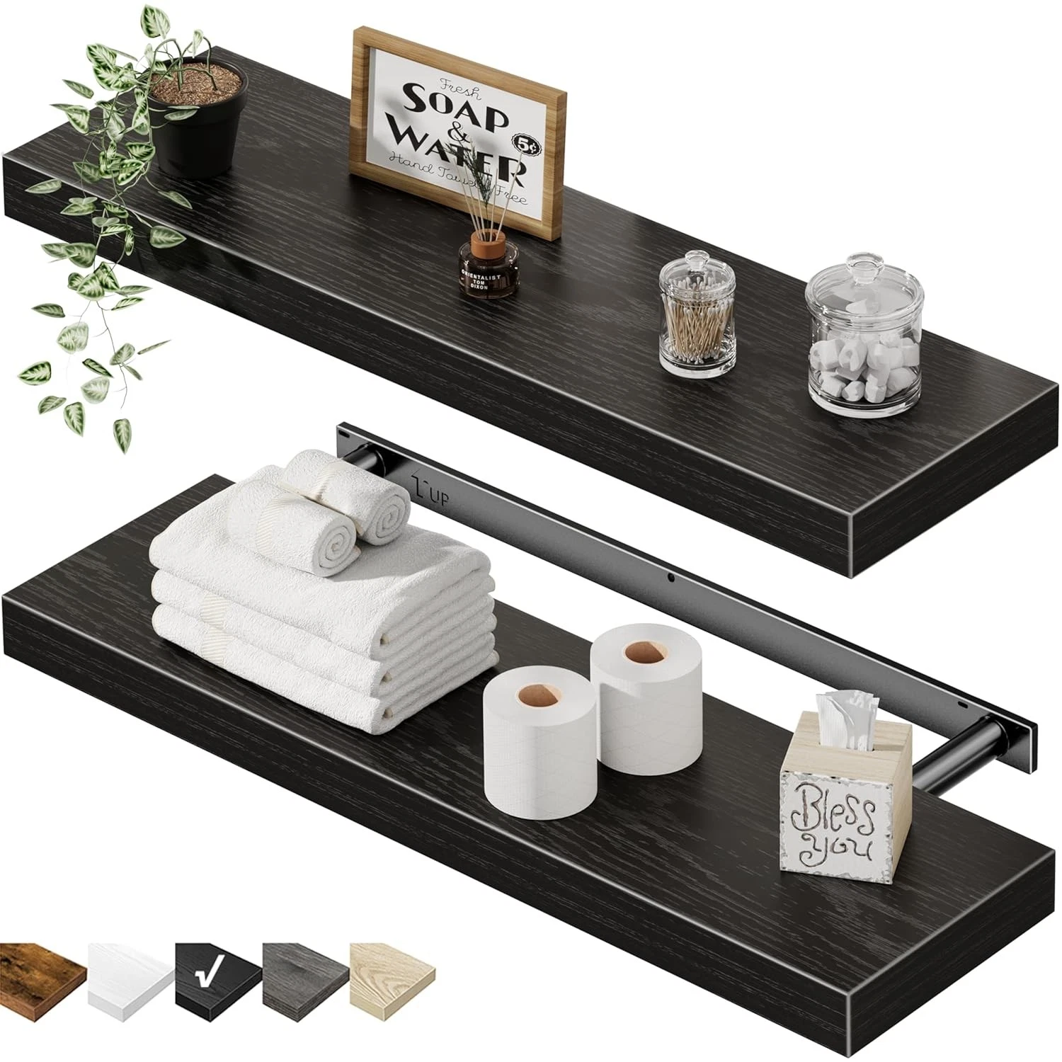 QEEIG Floating Shelves Wall Mounted 23.6" Bathroom Kitchen Wood Storage Rack