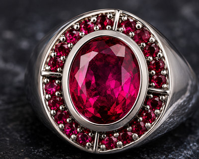 Men s Lab-Grown Ruby Statement Ring Rhodium-Plated Sterling Silver Size 9