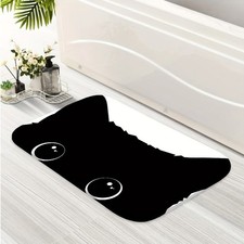 2D Black Cat Design Rubber Rug Featuring Eyes for Bathroom Decoration