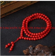 AAA 8mm Tibetan Buddhism 108 Red Coral Prayer Beads Gems Mantra Mala Necklace