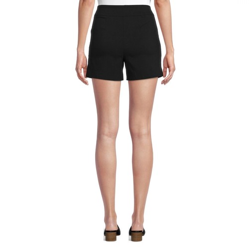 Time & Tru Womens 4" High Rise Flat Front Short, Regular Fit (Black Medium 8-10) - Picture 2 of 3