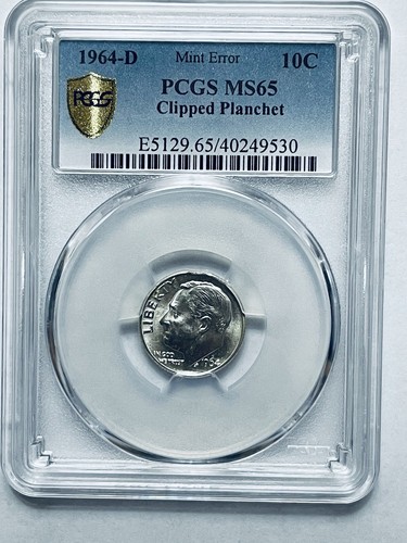 1964-D Roosevelt Silver Dime PCGS MS65 Mint Error Clipped Planchet Gold Shield - Picture 9 of 12