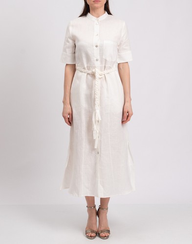 RRP€447 BELIZE Linen Shirt Dress Size S Ivory Split Sides Braided Belt - Picture 3 of 10