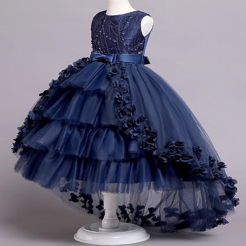 Kids Flower Girls Princess Bridesmaid Party Tulle Dress Pageant Prom Ball Gown - Picture 6 of 37