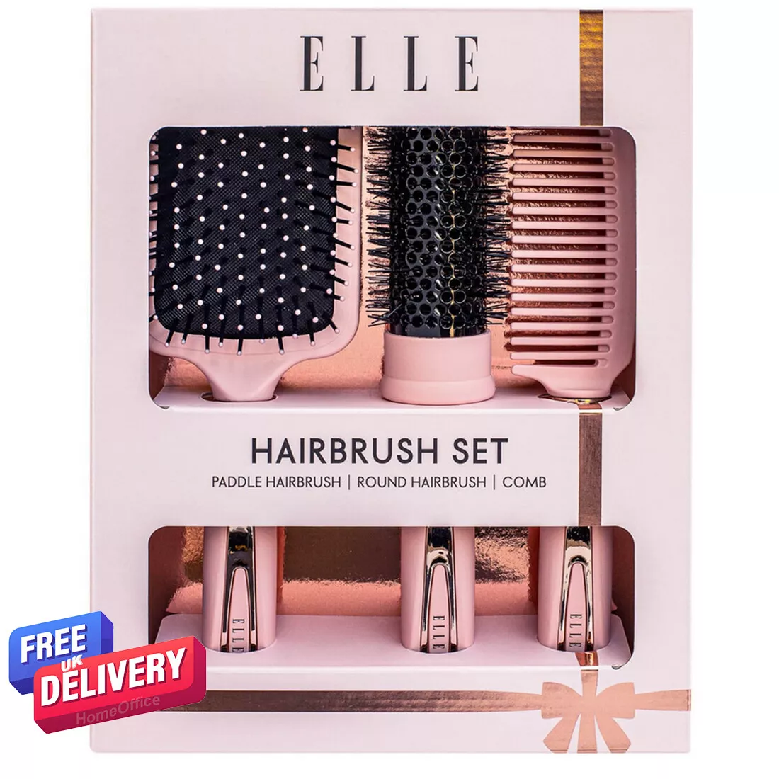 Elle Hair Brush Set Paddle Round Brush Plus Comb Nice Gift Set