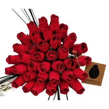 Valentines Day All Red Rose Flower Bouquet. The Original Wooden Rose 1,2,3 Dozen