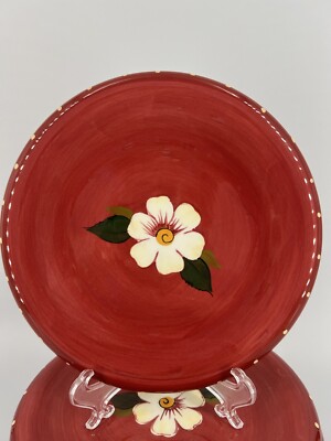 Onieda Sunset Bouquet Salad/Dessert S/7  Red White Floral Hand Painted Cottage