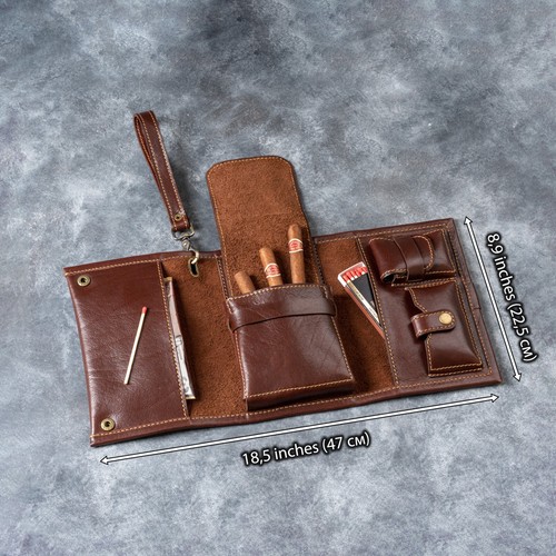 Custodia per sigari in pelle borsa per sigari da viaggio umidificatore borsa per sigari fatta a mano portasigari - Foto 6 di 7