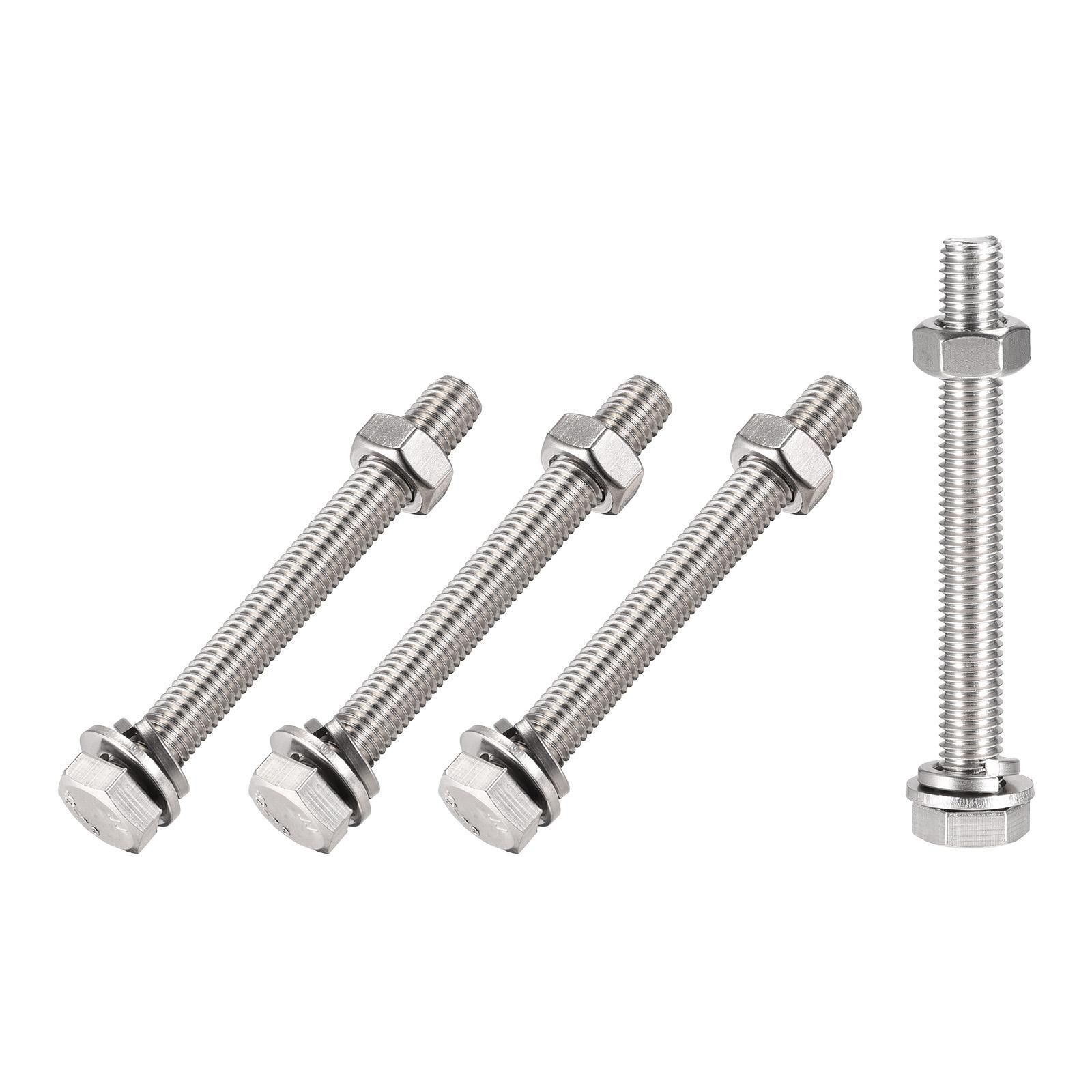 Hex Head Screws Bolts, Nuts, Flat & Lock Washers Kits (M10x90mm) 4Sets