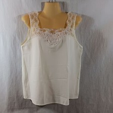 Cinema Etoile Vintage Womens Medium Cami Ivory Camisole Lace Trim Top