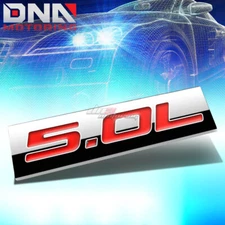 ALUMINUM STICK ON POLISHED CHROME RED 5.0L 5.0 L DECAL EMBLEM TRIM BADGE LOGO