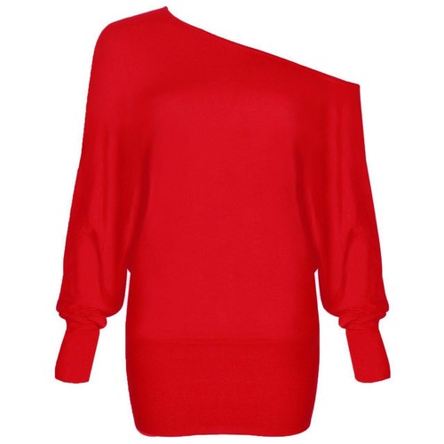 WOMENS OFF SHOULDER BATWING LONG SLEEVE SLOUCHY T-SHIRT MINI BAGGY TOP- LOT SIZE - Picture 18 of 27
