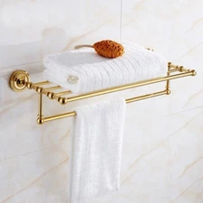 Luxury Brass Wall Mounted Towel Rack Bathroom Hotel Rail Holder Storage Shelf