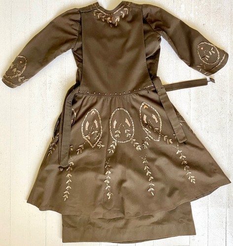 Antique 1910s Ribbon Work Embroidered Wool Dress Size Small - Picture 2 of 17