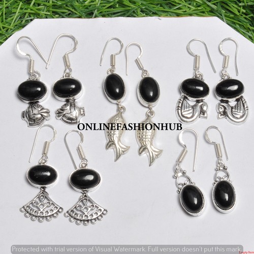 Black Onyx Gemstone 925 Sterling Silver Plated Wholesale Women Lot Hook Earring - Picture 2 of 3