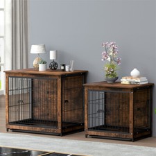 Wooden Dog Crate Indoor Pet Crate Metal End Table Dog Furniture Rustic Kennel