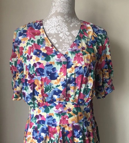 Vintage M&S Bright Floral Tea Dress UK 18 - Picture 23 of 24