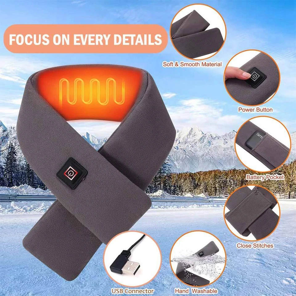 Bufanda eléctrica térmica USB recargable cuello almohadilla térmica calentador de invierno chal envolvente Foto 3 de 4